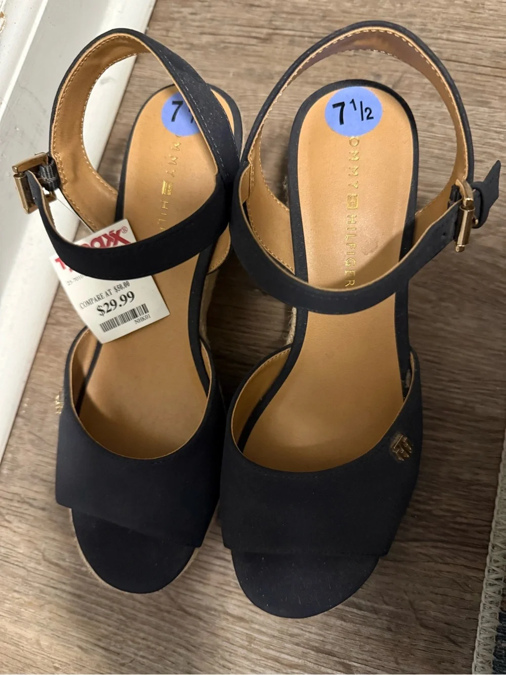 Tommy Hilfiger Navy Open-Toe Espadrille Wedge Sandals